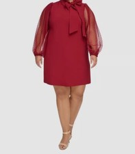 Vince Camuto Women's Red Long Sleeve Bow Neck Dress Plus Size 22W
