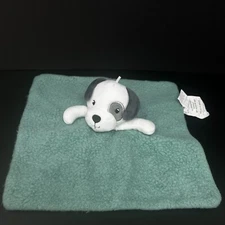 DTU White Puppy Dog Gray Eye Spot Baby Lovey Green Security Blanket