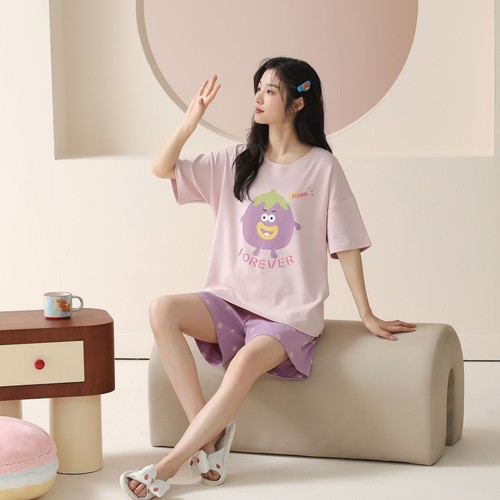 Women Cute Pajama Set Short Sleeve Crew Neck Shorts Summer Cartoon 2 Piece Pjs - Picture 47 of 92