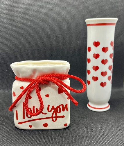 Vintage Lefton Ceramic Valentine's Day Hearts Bud Vase 1365 I Love You  4828