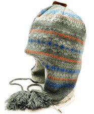 Winter Urban Pipeline Earflap Beanie Headphones Gray Blue Stripes Peruvian 7892