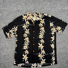 Vtg 90s Paradise Found Hawaiian Shirt Mens L Black Orchid Floral Rayon Aloha