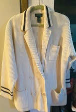 NWOT Vtg Lauren Ralph Lauren Thick Ribbed Cotton Cream/Black Cardigan Size L