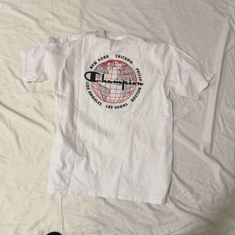 Champion Men's White Graphic Logo Crew Neck Short Sleeve T-Shirt Size XL