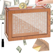 Wooden Money Saving Challenge Box Cash Vault Piggy Bank,Savings Challenge Box...
