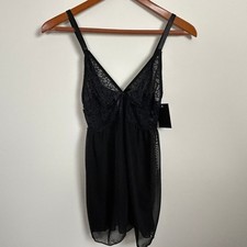 Fredericks of Hollywood Leslie Black Lace Chemise Thong Set Size M NWT