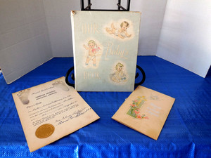 1941 Vintage Baby's First Years BOOK ~ BIRTH CERTIFICATE & BAPTISM CERTIFICATE