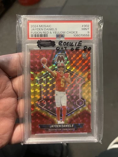 2024 Panini Mosaic Jayden Daniels #302 Fusion Red & Yellow Choice PSA 9 Out Of80