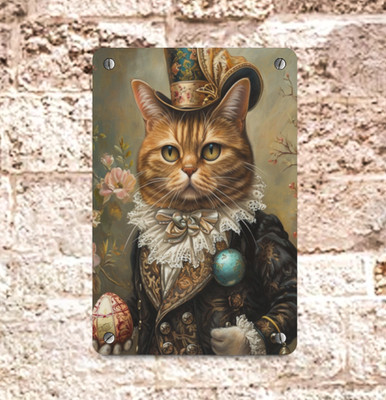 Regal Royal Victorian Tabby Cat Easter Eggs Spring Metal Wall Decor Sign 8x12