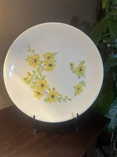 Anchor Hocking Yellow Dogwood iron stone 12 inch serving plate cottagecore vtg