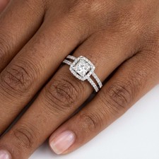 Halo Engagement Ring 18K White Gold 1.55 Carat Princess Lab-Grown Diamond E SI1