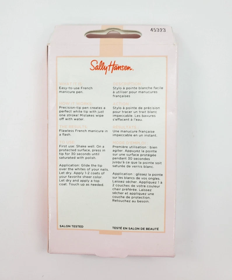 Pluma punta blanca Sally Hansen manicura francesa, pluma punta fina 45323 nueva en caja Foto 2 de 3