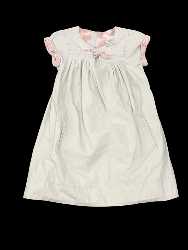 VESTIDO NIÑA JACADI PARÍS GRIS ALGODÓN MANGA CORTA PINTUCK PLISADO LAZO TALLA 6 Foto 2 de 4