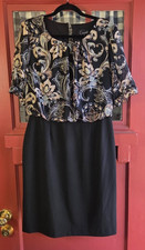 Connected Apparel Women's Black Camel Multicolor Floral Midi Dress Size 6 NWT