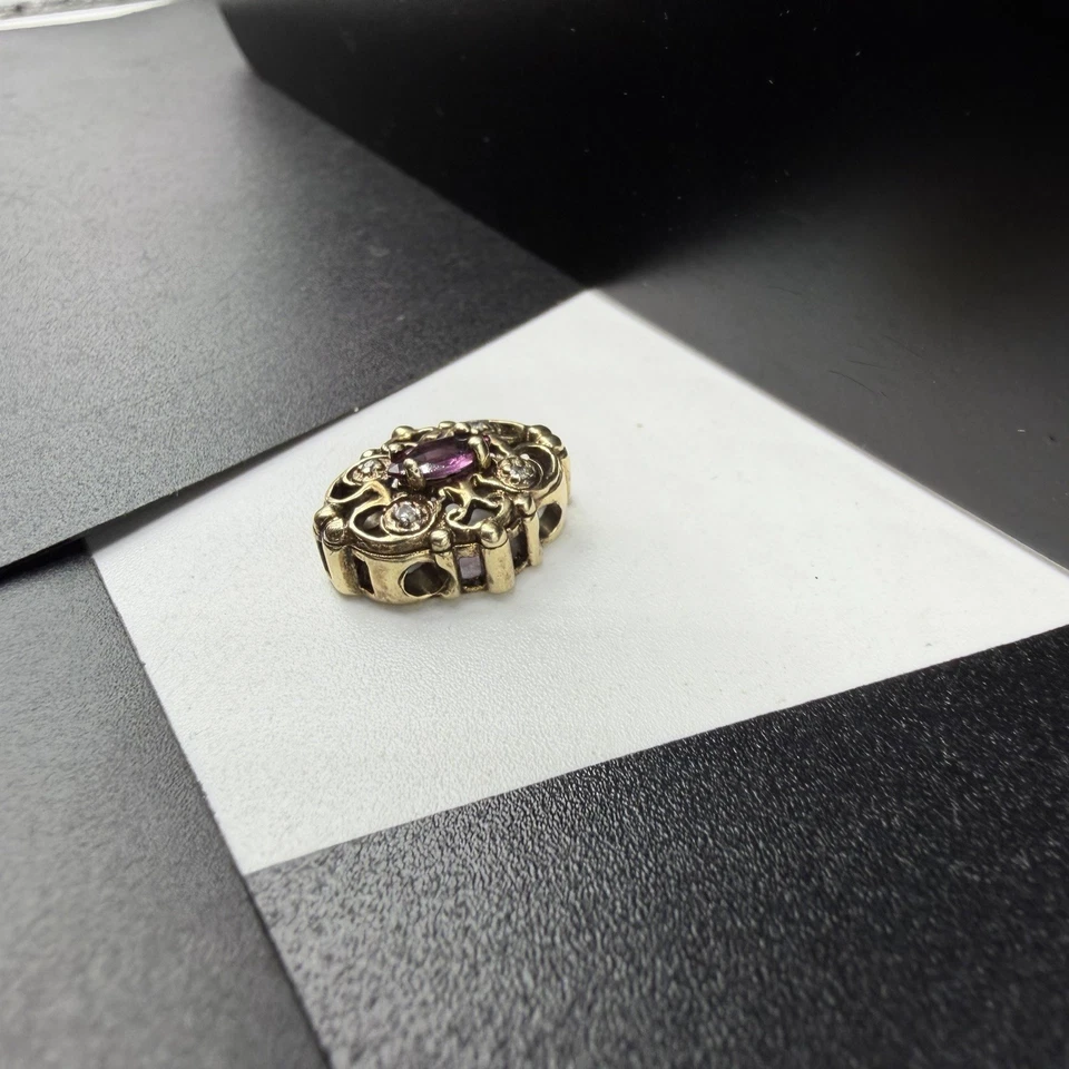 Dije de pulsera vintage OMG de oro amarillo de 10 k con diamantes de piedra púrpura de 15 mm 1,9 g Foto 3 de 4