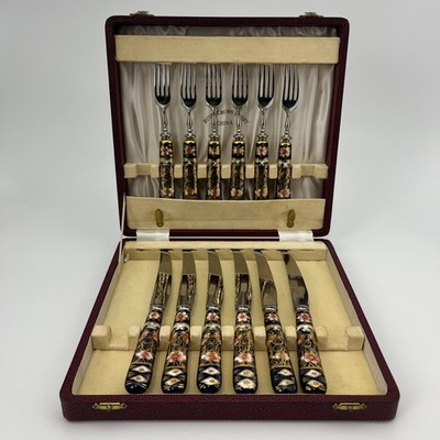 Royal Crown Derby Imari Porcelain Handle Knife Fork Set 12 Pc Service for 6