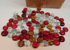 Marbles  Flat Bottom Vase Accents Pebbles Glass Mixed Color Red Amber Clear 7 