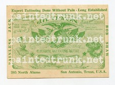 HOLY GRAIL original antique jack tryon bob shaw TX tattooing tattoo biz card 3x4