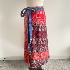 Paisley Satin Wrap Skirt Women Red Maxi Boho Tie Cover Up Metallic Resort