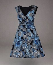 Sangria Floral Fireworks A-line 8 Cocktail Sleeveless Dress Tropical Blue