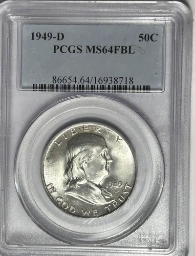 1949 D FRANKLIN HALF DOLLAR PCGS MS 64 FBL