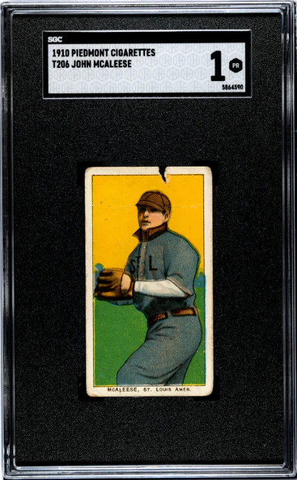 1909 T206 JOHN MCALEESE NNO POOR PIEDMONT 350 SGC 1 BASEBALL ST. LOUIS BROWNS