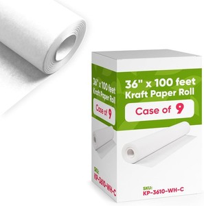 Paclord 36" x 1200" 100 ft White Kraft Paper Case of 9 Rolls 45 lbs