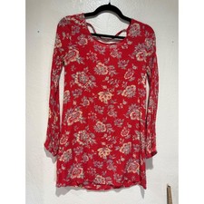 Billabong Red Floral Long Sleeve Mini Dress Strappy Open Back Womens Size S/P