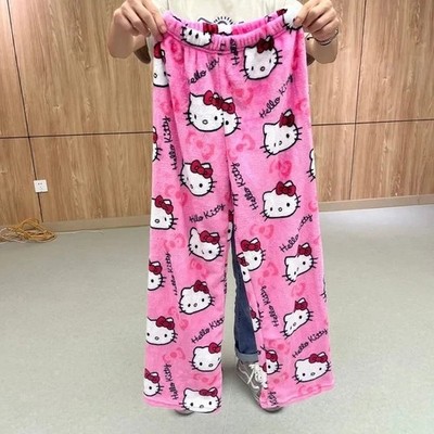 Sanrio Hello Kitty Pyjama Hose Damen Flanell Kawaii Anime Cartoon Herbst