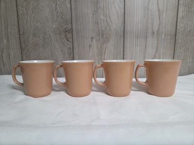 CORELLE by CORNING Milk Glass MUGS 1970s COFFEE CUPS, 4 ea, Almond Tan Brown #1