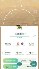Pokemon Shiny Sandile GO - TRA'DE 1 mill Dust - Read Description