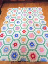 Antique Multicolor Flower Garden Quilt Cotton  Handmade