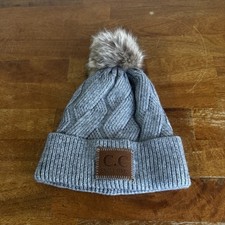 C.C Exclusive Women s Beanie Toboggan Hat Faux Fur Pom Gray Knit