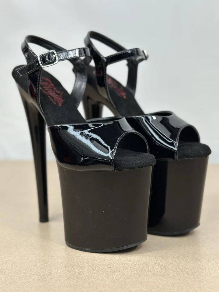 PLEASER 8" Heel  Women's Black Platform Ankle Strap Sandal  NAU809/B/M - Image 2 of 4