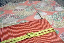 Set of 3 Silk Pink Cloud Spring Japanese Kimono Striped Obi Obijime Cottagecore