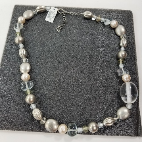 Vtg Chico's Silver Tone & Clear Beads Necklace Silver Tone Adjustable