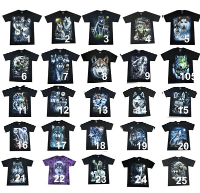 Herren/ Damen Baumwolle schwarz T-Shirt Wölfe, Husky, Tiger, Drache, Adler M-XL