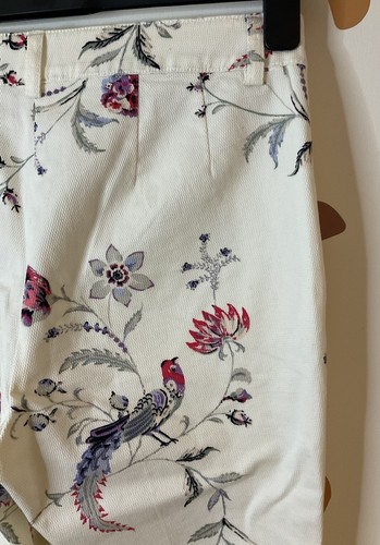 Monsoon Trousers Size 10 Cotton Cream Floral Bird Textured Jean Cropped Ankle - Picture 13 of 18