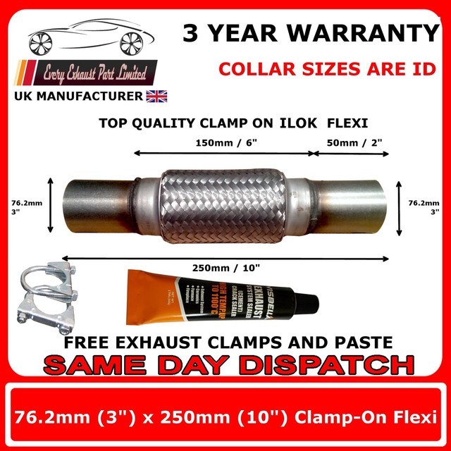 3" x 10" inch Flex Stainless Steel Exhaust Flexi Pipe Repair Kit 76mm x