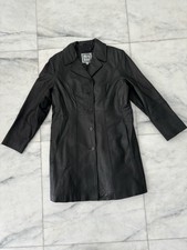 Vintage Leather Trench Coat Black Excelled Single Breasted Collared Women’s Xl