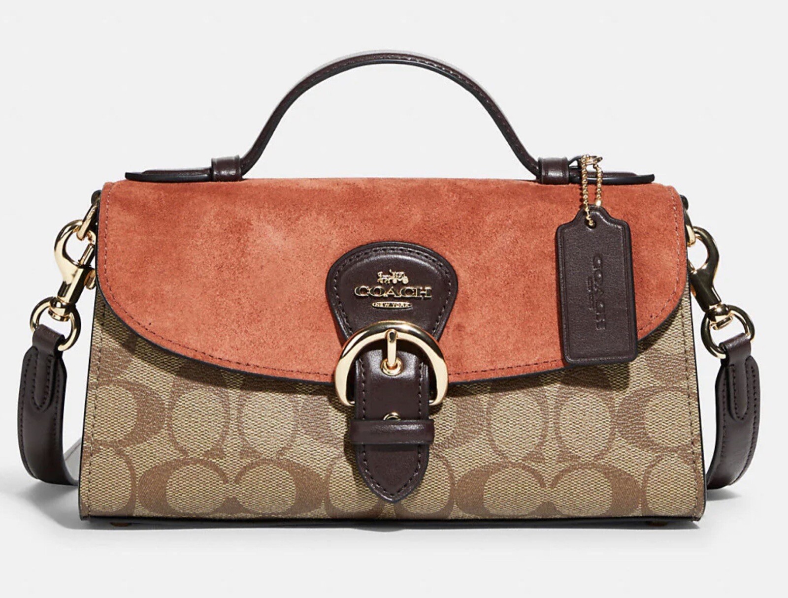 ☂️🍄Coach Kleo Top Handle In Signature Gold/Khaki Multi C8516 👍👍👍👍👍