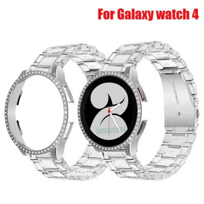 Clear Resin strap diamonds Protective case for galaxy watch 4 classic 46mm 42mm