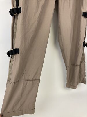 VTG 90s Baggy Mens L Khaki Tan Parachute Zip Cargo Soft Polyester