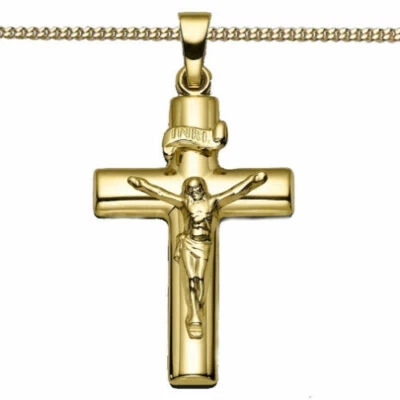 FACHHANDEL-DIREKT Gold 585 Jesus Christus Kreuz Anhänger Taufe Kommunion mit Kette Silber 925 verg