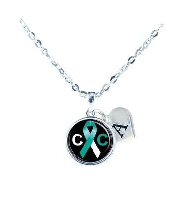 Custom Cervical Cancer Awareness Ribbon Necklace Jewelry Initial Family Charm
