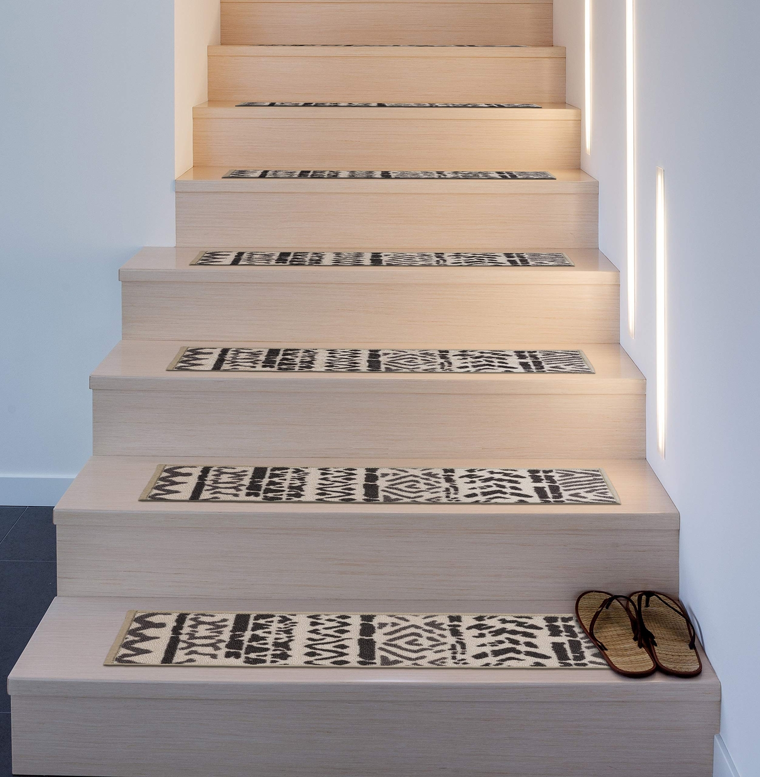 Bohemian Design Geometric Non-Slip (Non-Skid) Stair Treads Cream/Beige, 8.6