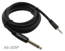 5ft Premium 3.5mm Stereo TRS Male to 1/4" Mono TS Male Audio Cable, A6-305P
