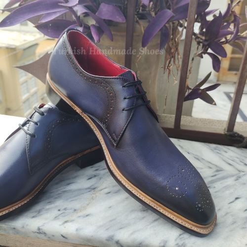 New Turkish Handmade Genuine Leather Navy Blue Casual Shoes, Men Dress Shoes New Turkish Handmade Genuine Leather Navy Blue Casual Shoes, Men Dress Shoes