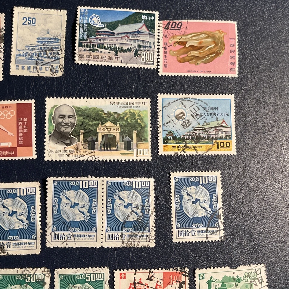 Taiwán 1968-1969 usado 23 estampillas, 1 bloque de 3, 3 bloques de 2, en buen estado, ver fotos Foto 3 de 4