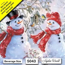 (5043) TWO Paper BEVERAGE / COCKTAIL Art Craft Decoupage Napkins - SNOWMAN